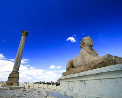 Pompey’s Pillar and Ancient Sphinx in Alexandria, Egypt