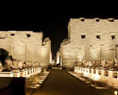 Temple of Karnak lit up at night during the Karnak Temple Sound and Light Show