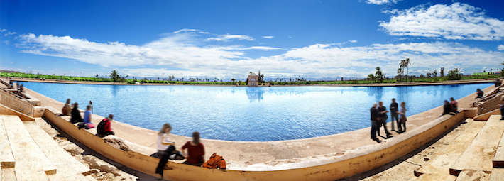 Panorama of Menara Gardens in Marrakesh