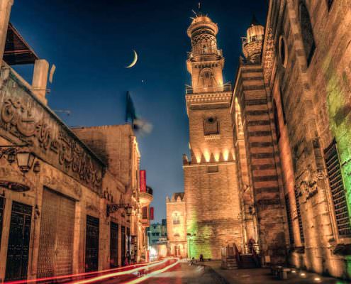 View of Qalawun Complex from Muizz street also this area is nicknamed Bayn Al Qasrayn