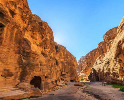 Caved buildings of Little Petra in Siq al-Barid, Wadi Musa, Jordan