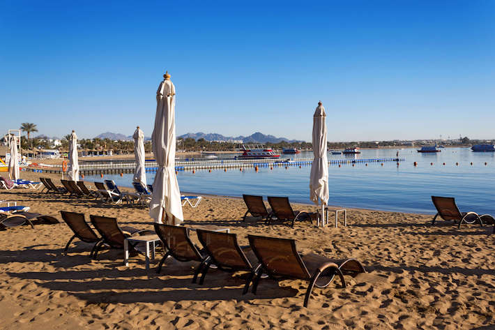 Naama Bay beach in Sharm El Sheikh, Egypt