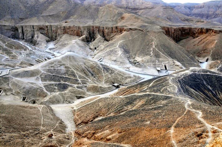 The Valley of the Kings showing tomb entrances, Theban Necropolis
