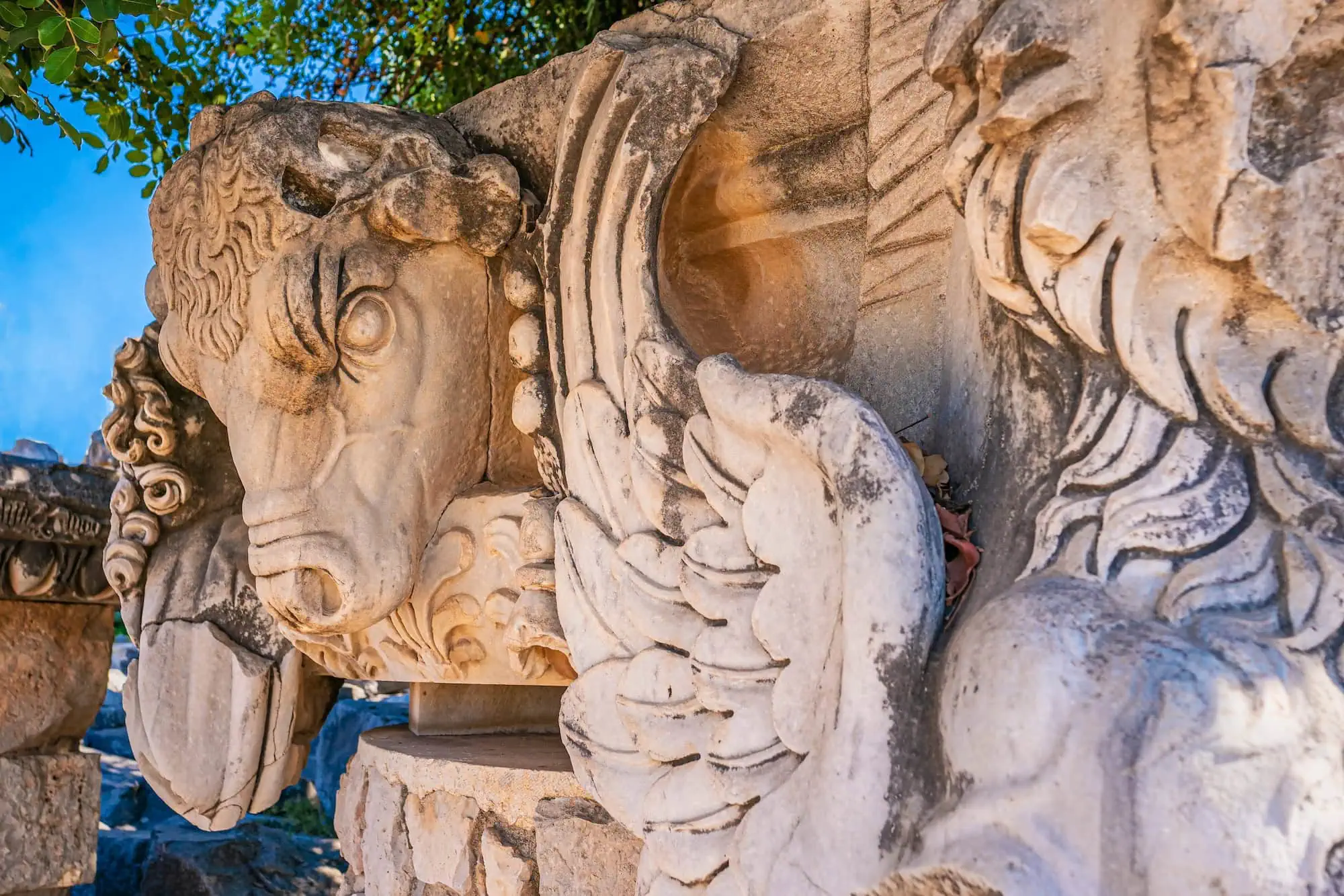 Ancient stone bull sculpture from the Greek sanctuary at Didyma