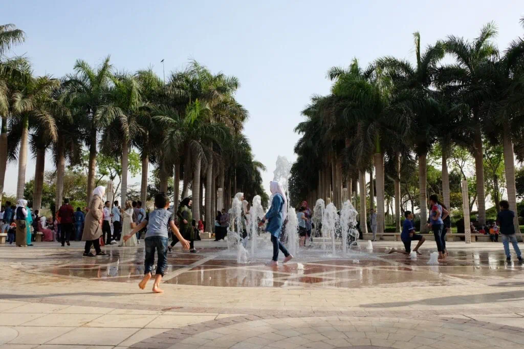 Children at play in Al-Azhar Park’s fountains
