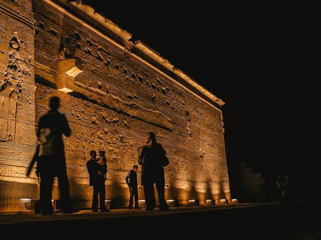 A night view for temple of goddess Isis at Philae Complex at the Light and sound night show