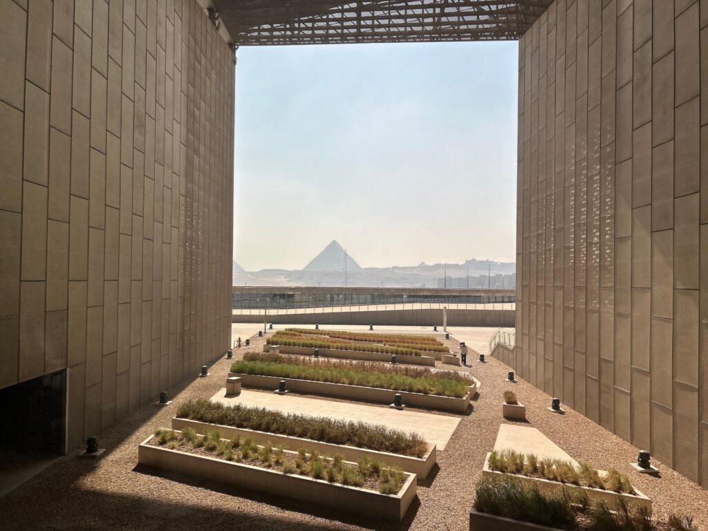 View towards pyramids from Grand Egyptian Museum 