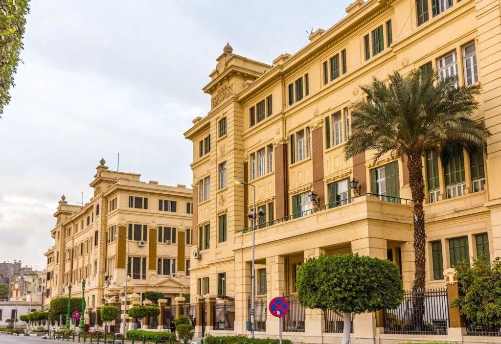 Exterior view of Abdeen Palace with its grand stone façade and central courtyard in downtown Cairo, Abdeen Palace, Cairo