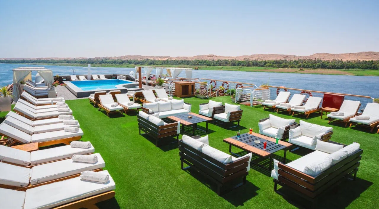 Comfortable outdoor lounge on MS Amarco with soft seating