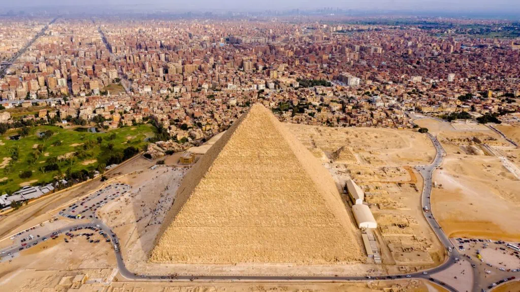 Aerial landscape of the Pyramid of Khufu, Giza