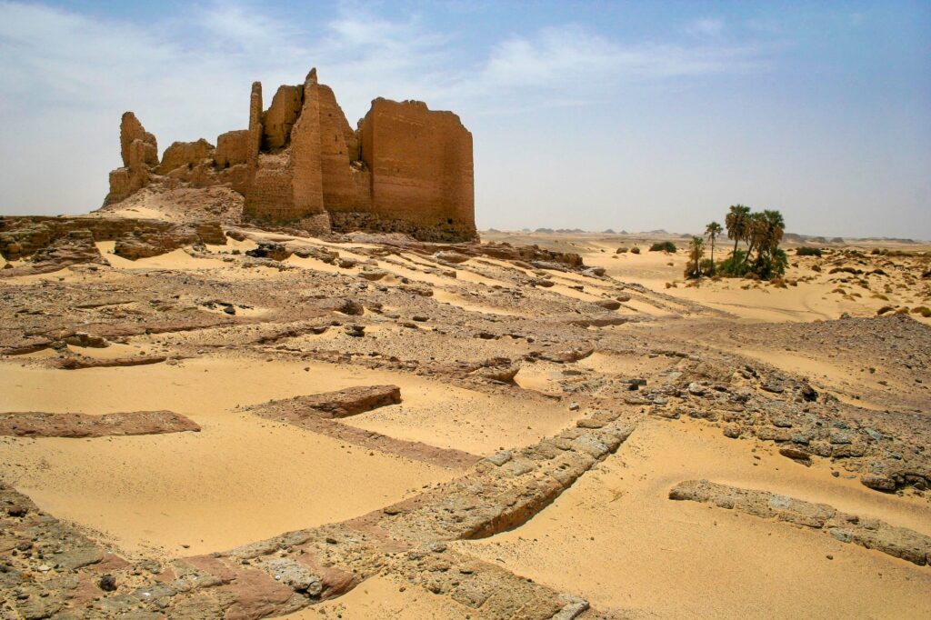 Ruins of the Kasr El Labkha Roman fortress and surrounding settlement remains in the Western Desert, Kharga Oasis