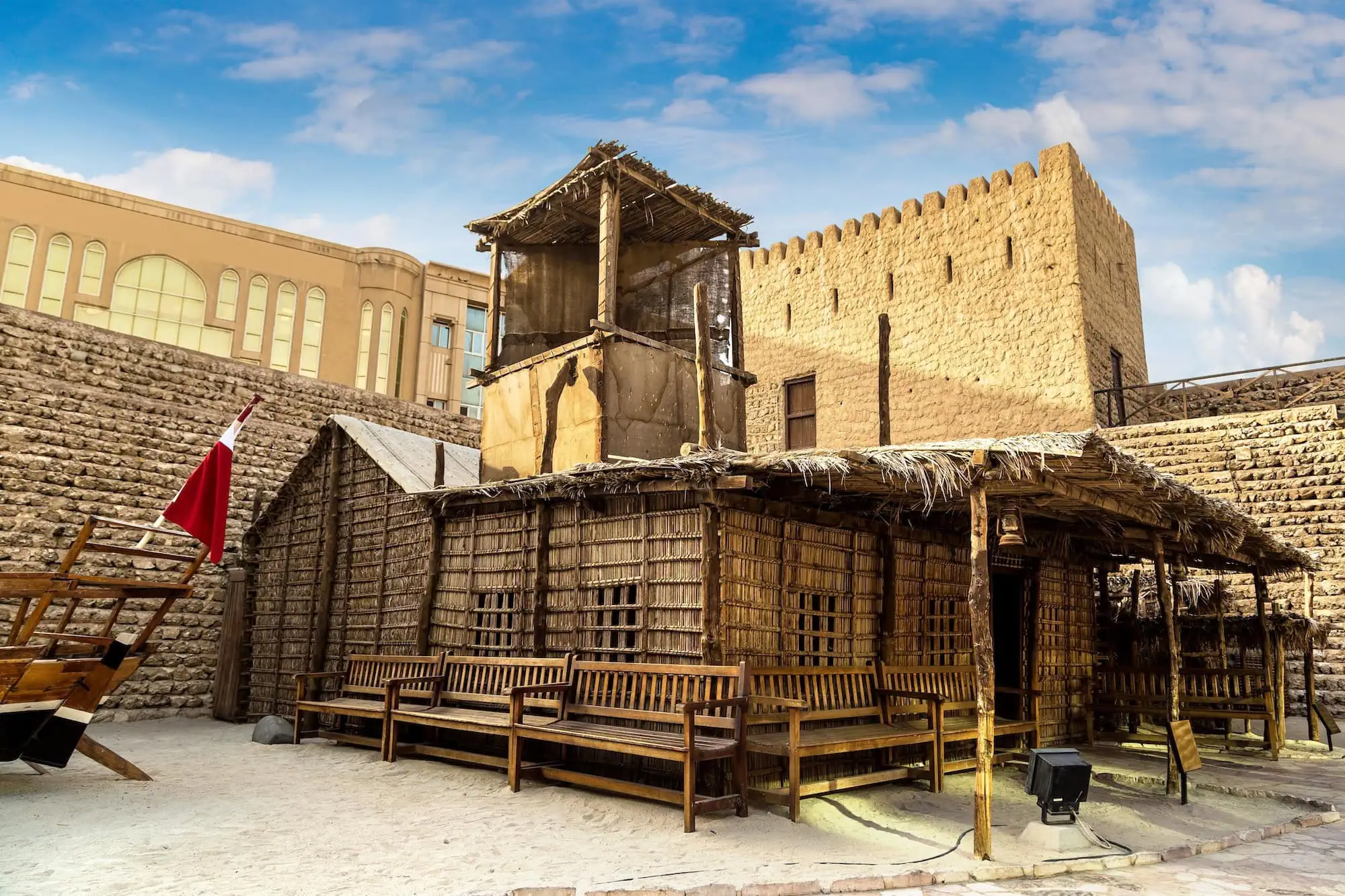 Traditional wind tower architecture in Dubai's historic Al Fahidi district courtyard