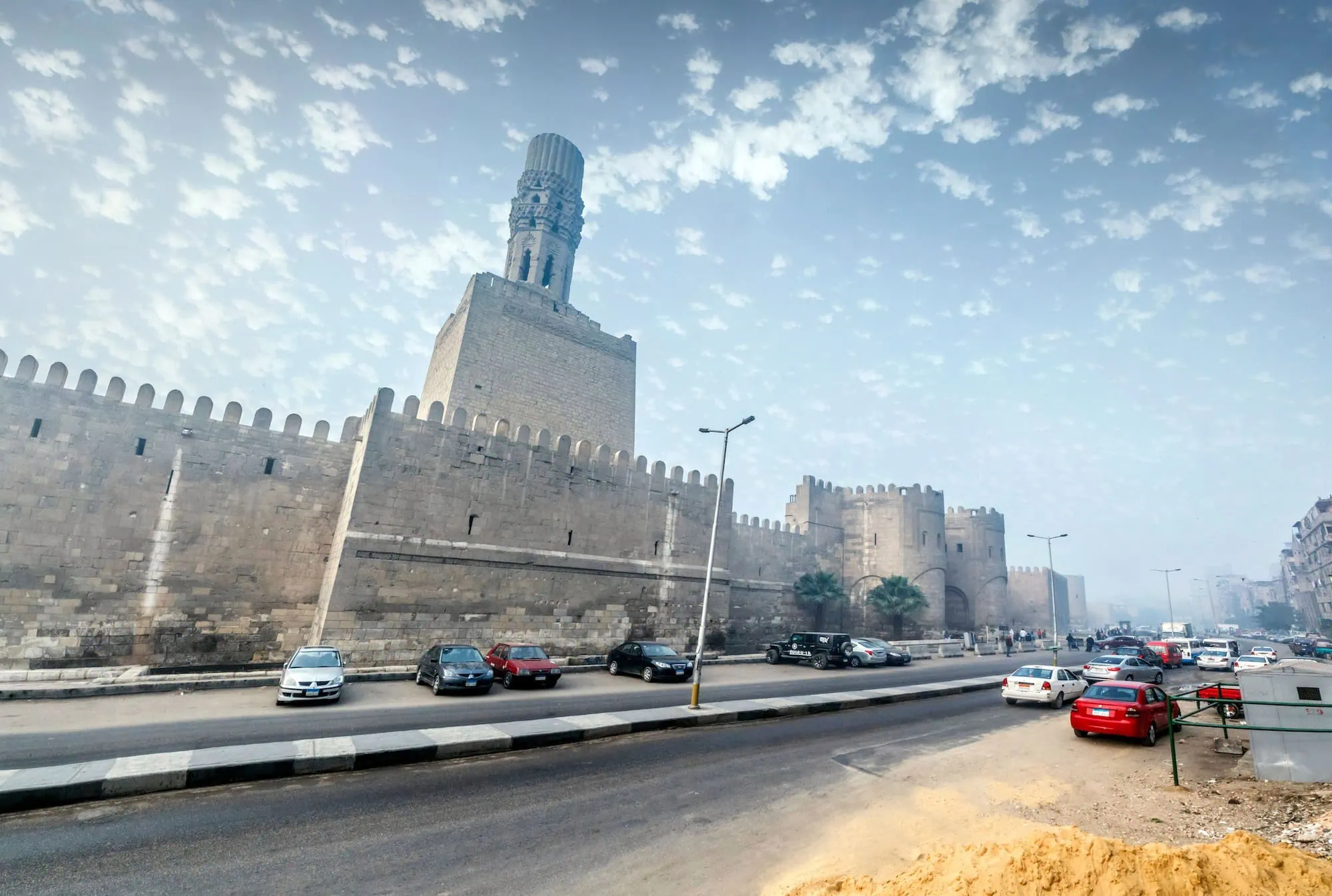 Medieval Cairo Citadel fortress with stone walls and minaret towers