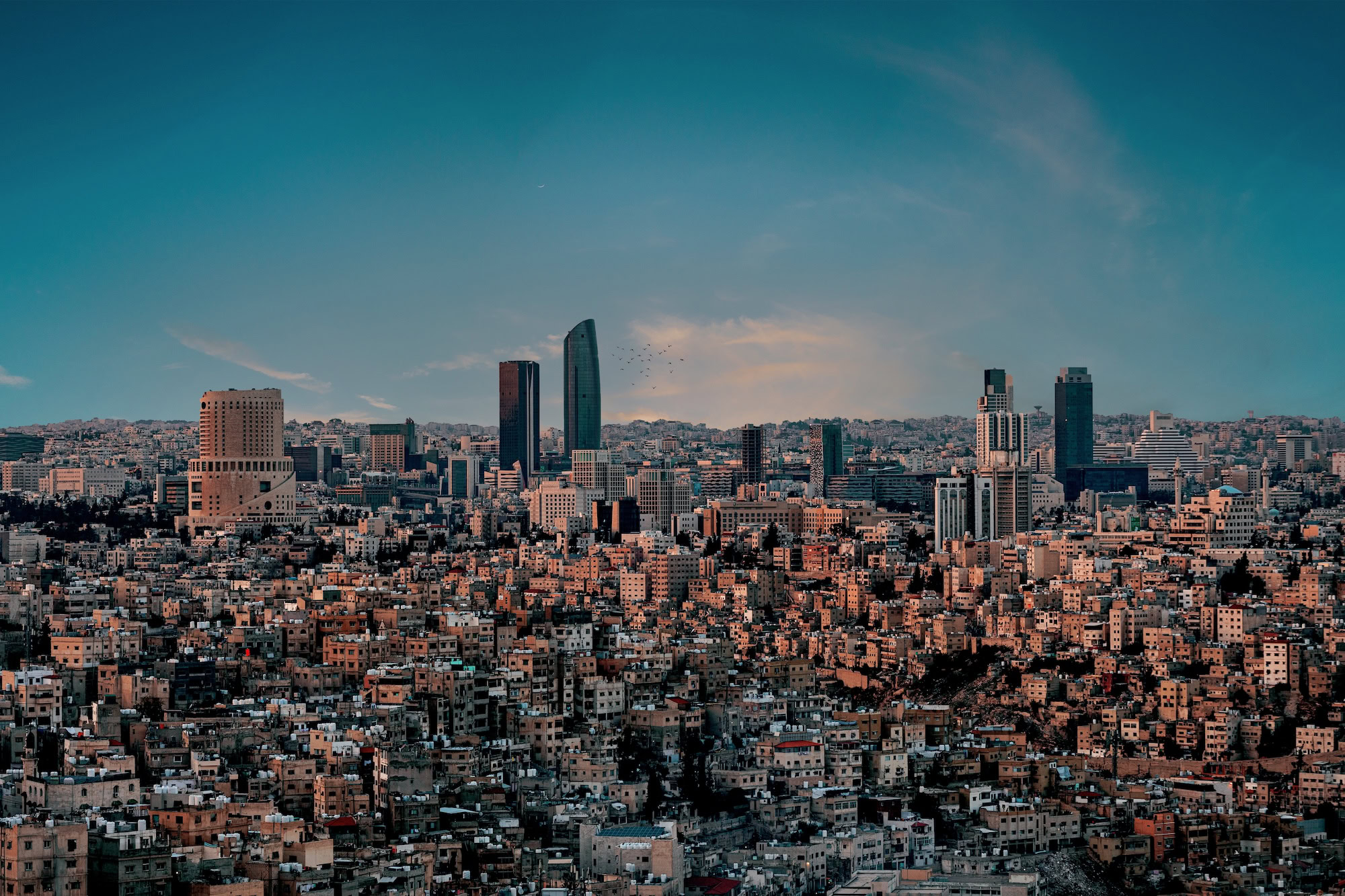 Amman Jordan Landscape city sunset blue sky