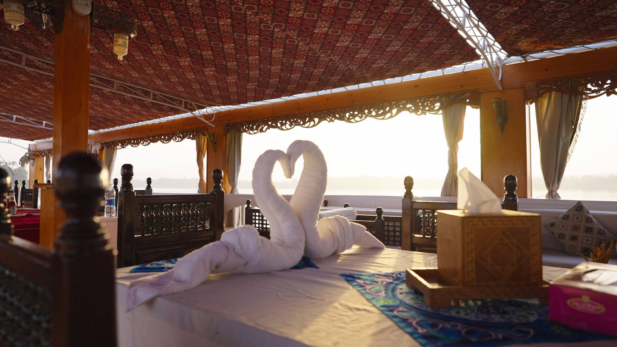 Romantic setup on Amoura Dahabeya Nile cruise ship