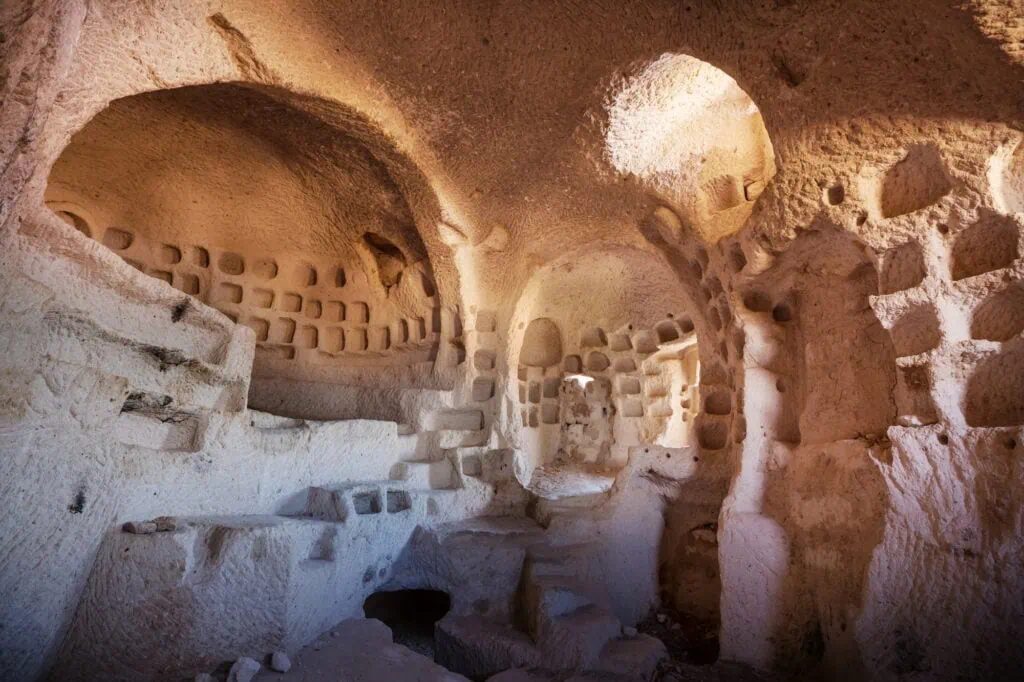 Ancient cave interior in Cappadocia Turkey