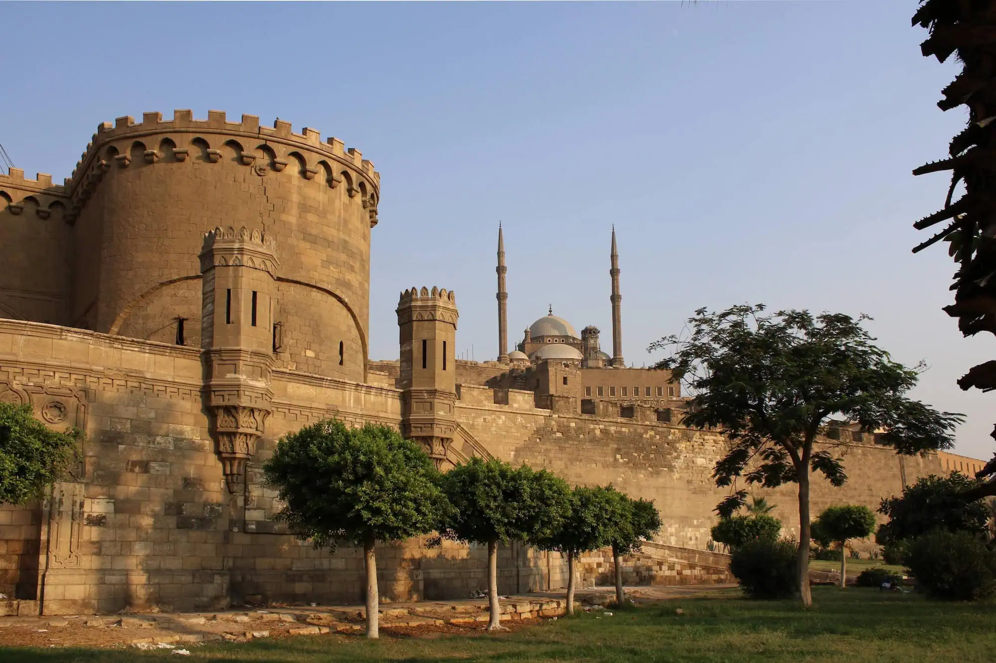 Historic Citadel of Saladin fortress walls with mosque, minarets and domes in Islamic Cairo