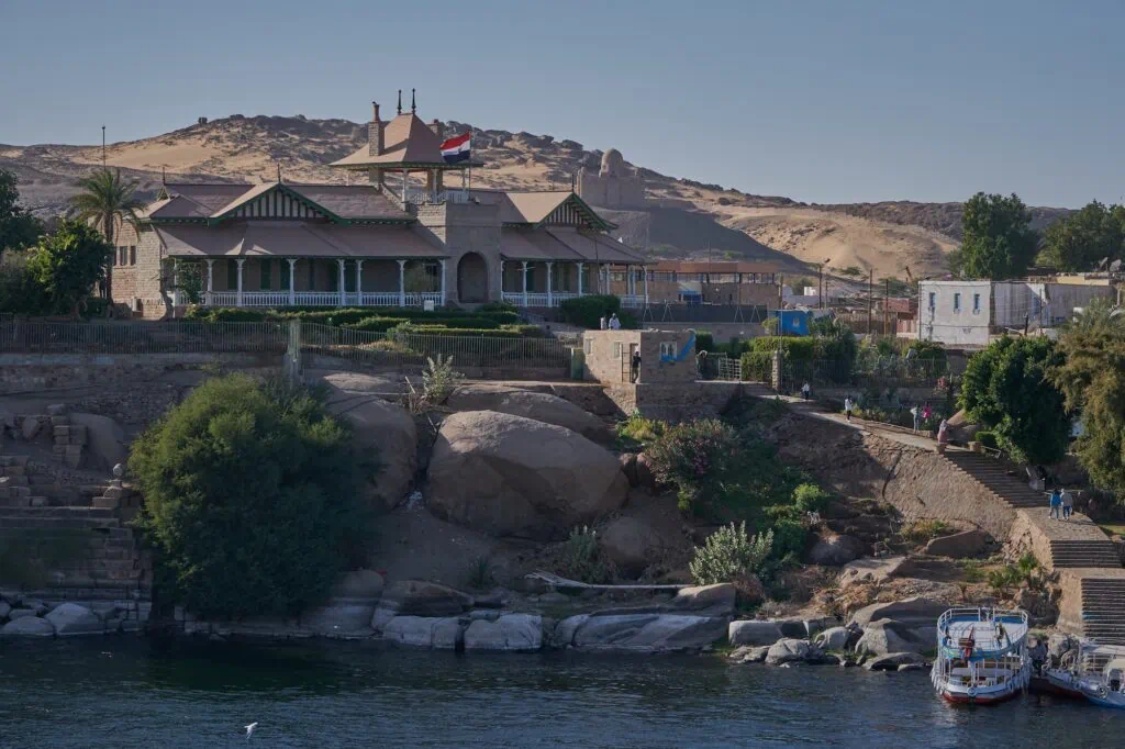 Afternoon view of the Nile with feluccas and boats near Elephantine Island Museum