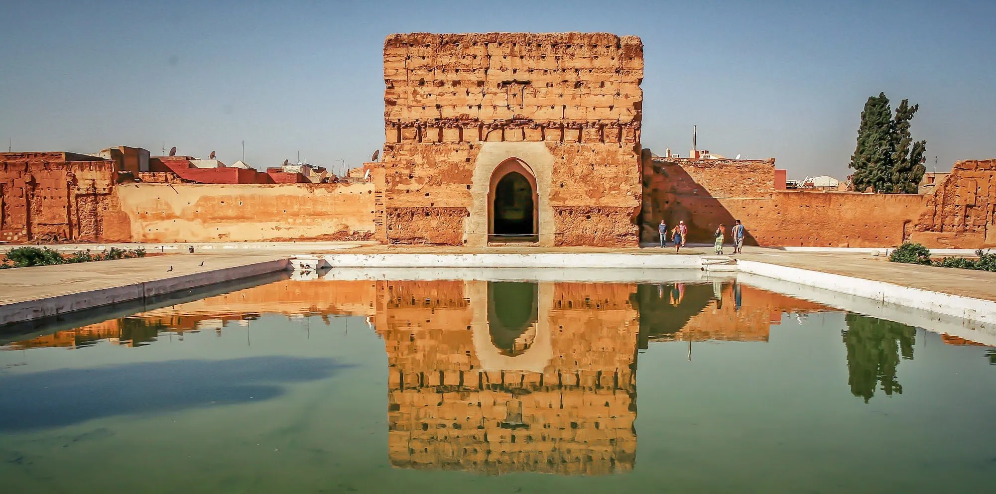 El Badi Palace courtyard with reflecting pool and ancient stone walls