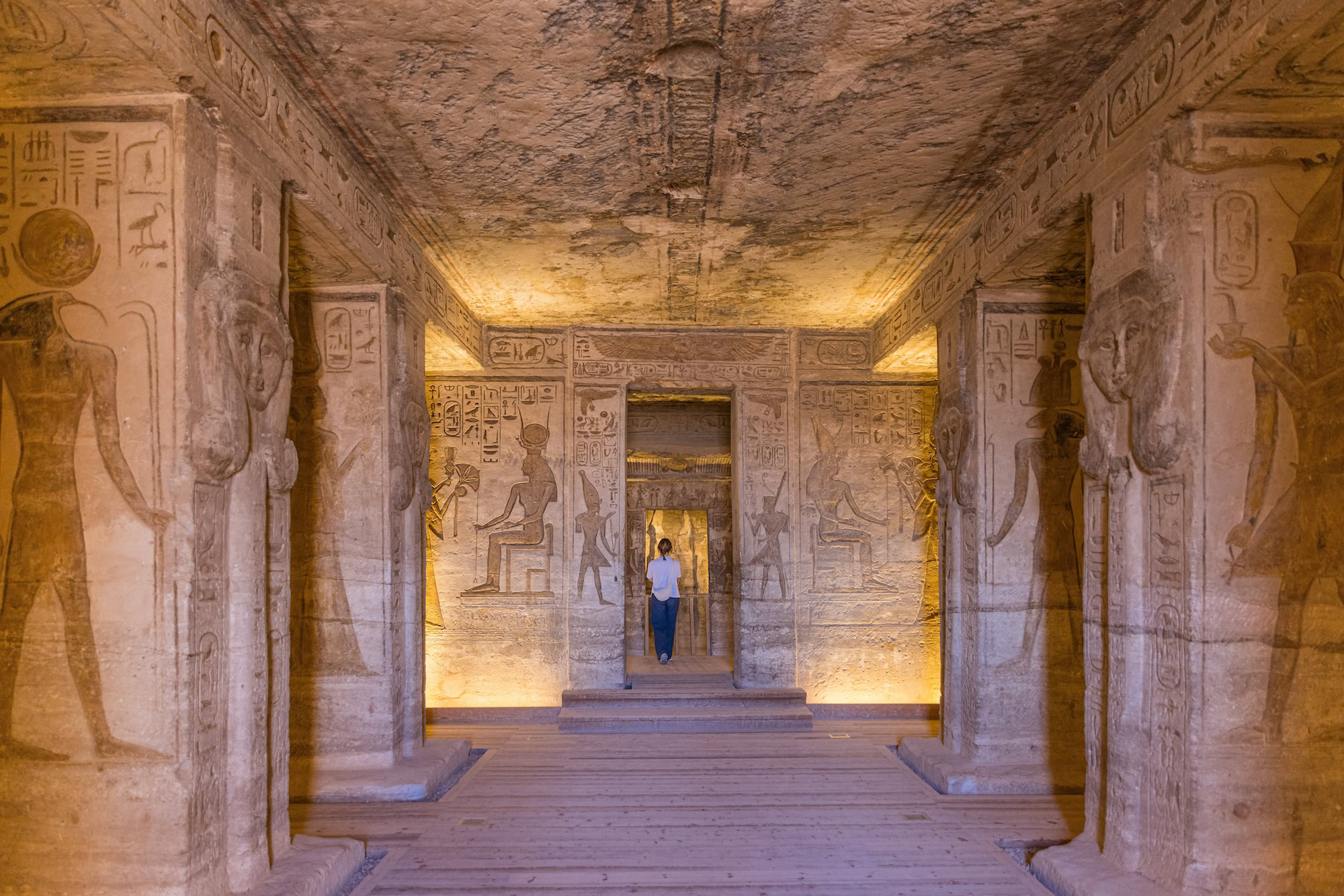 Beautiful carvings and statues inside Nefertari Temple in Abu Simbel temple Egypt