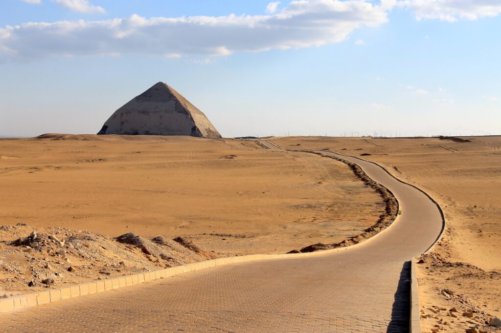 Bent Pyramid at the royal necropolis of Dahshur, Egypt – unique transitional pyramid structure featured on Egypt tours from Houston.