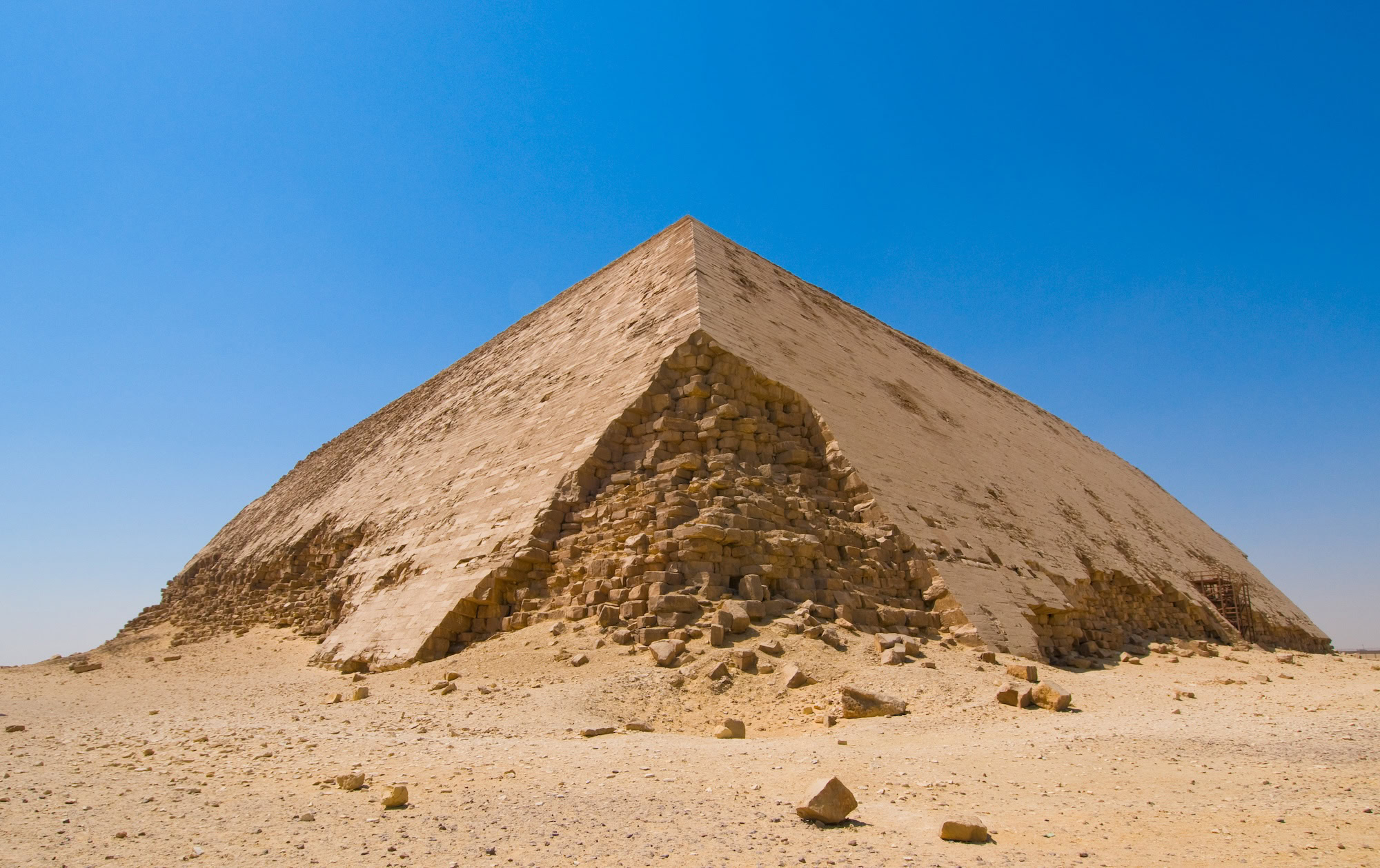 The Bent Pyramid of Sneferu showing distinctive angled limestone construction