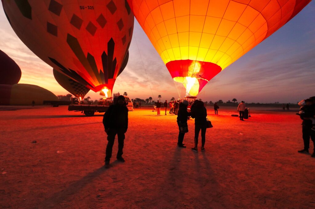 Pre-dawn hot air balloon launch in Luxor