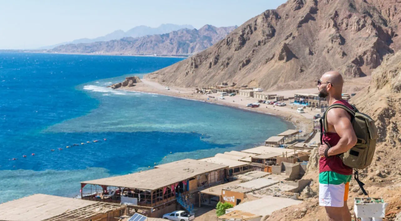 Blue Hole is a popular diving location on east Sinai, a few kilometres north of Dahab, Egypt on the coast of the Red Sea