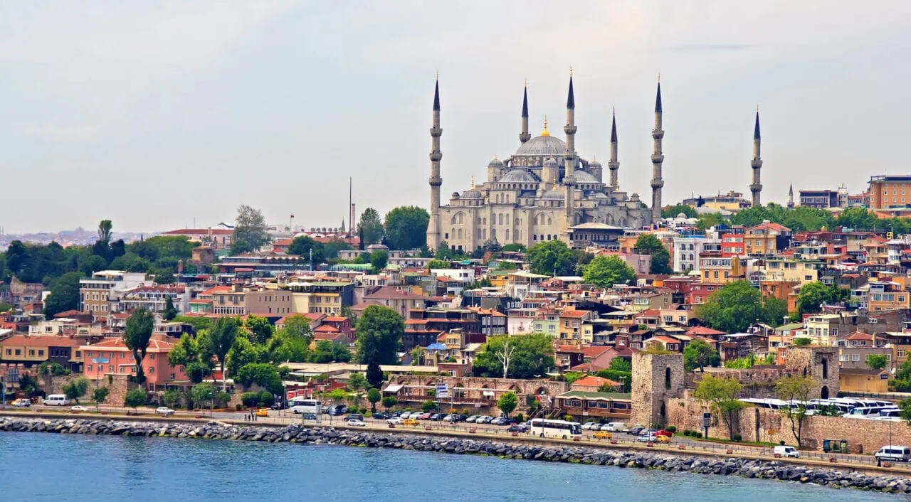 Blue Mosque In Istanbul view from Bosporus strait