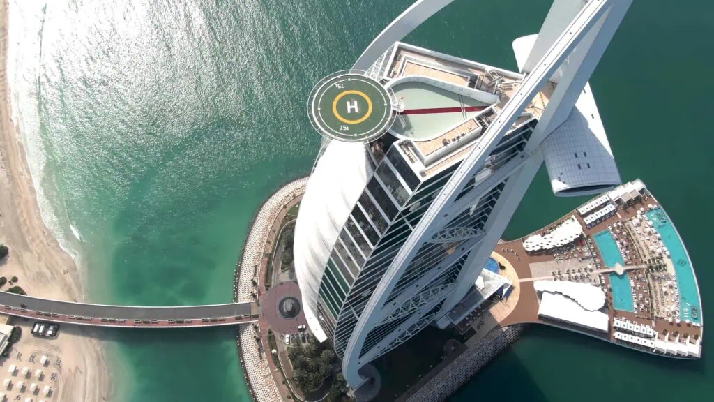 Burj Al Arab hotel helipad and the beach