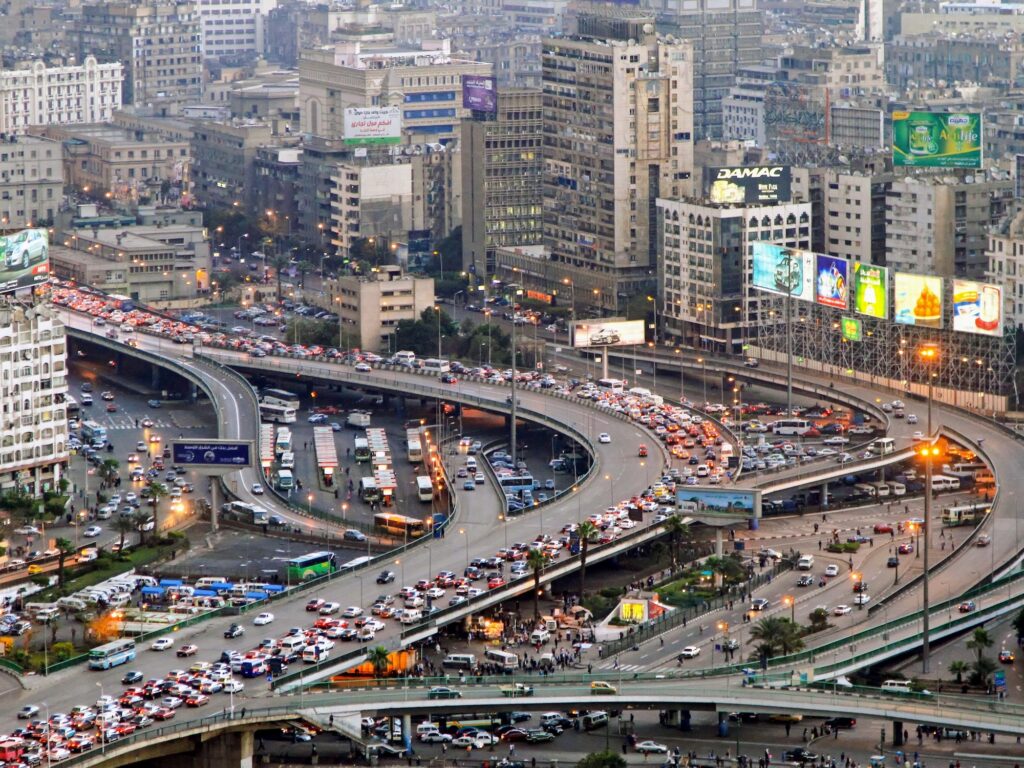 Urban traffic collapse in Cairo, Egypt