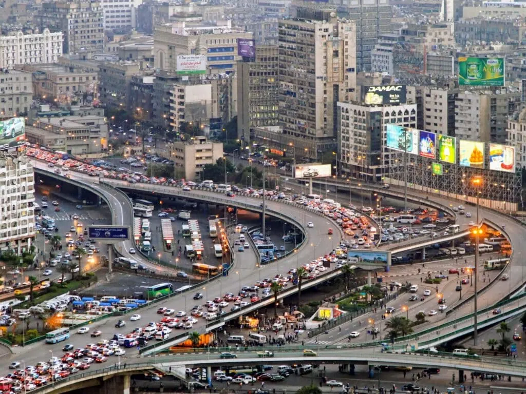 Urban traffic collapse in Cairo, Egypt