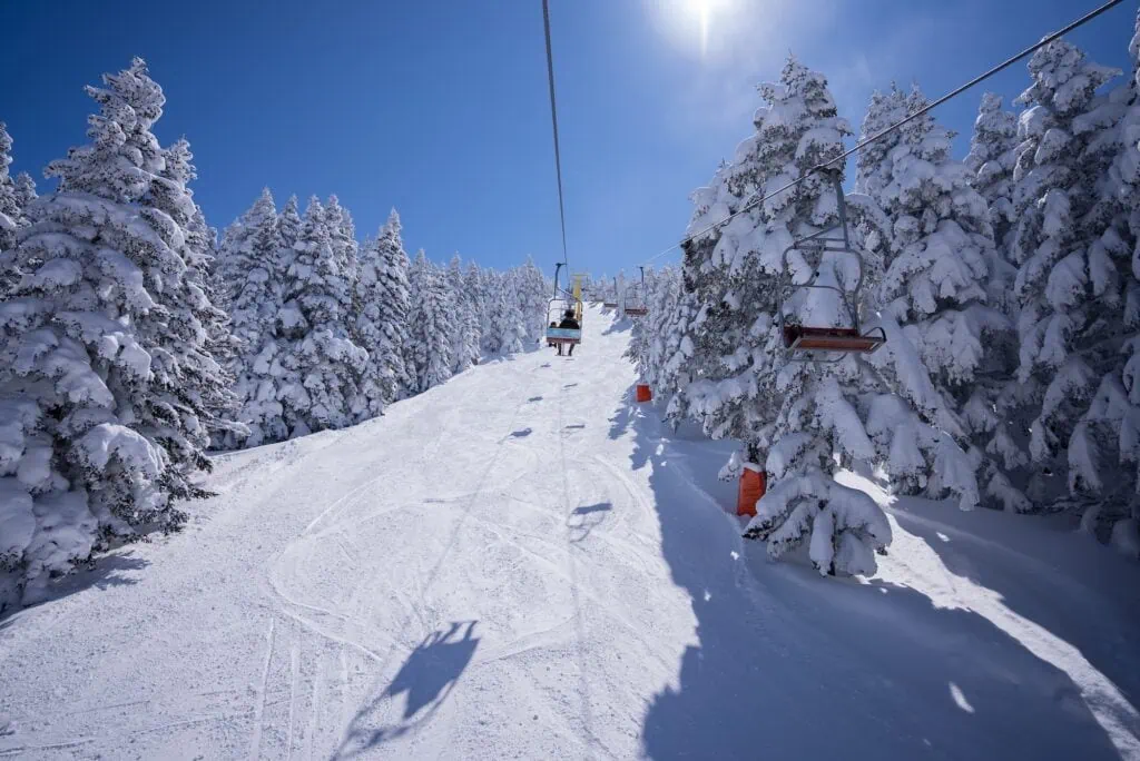 Cable Car way to snowy uludag mount olympos mountains in bursa turkey