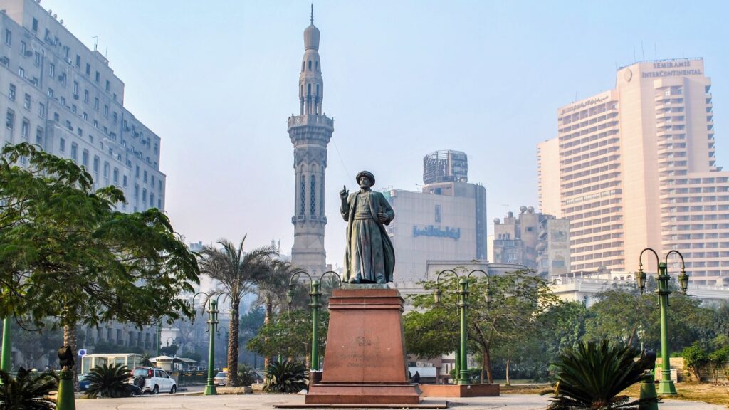 The statue of Omar Makram near the mosque at Tahrir Square in downtown Cairo, Cairo
