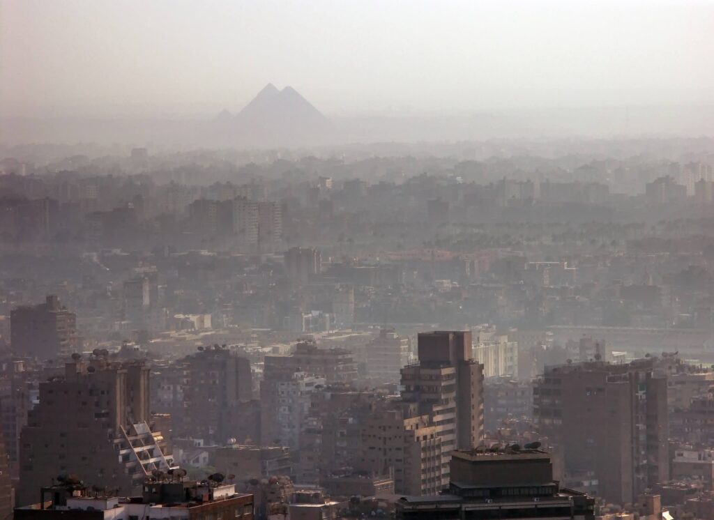 Cairo skyline with the pyramids in the background
