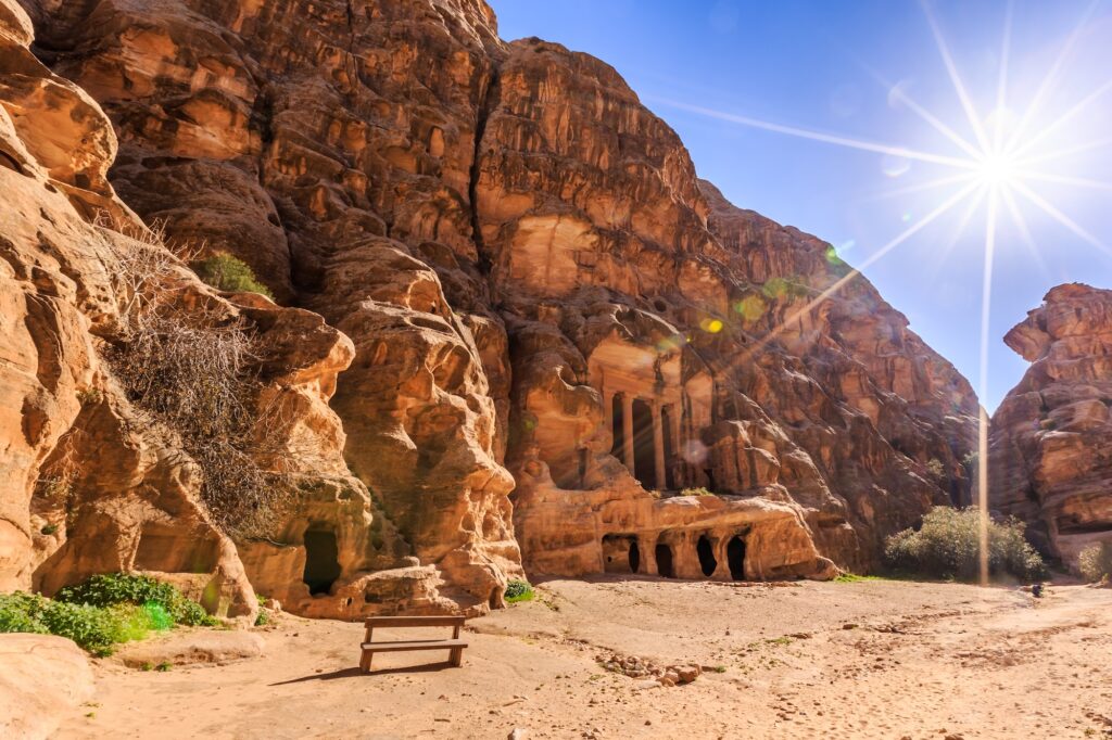 Caved buildings of Little Petra in Siq al Barid Wadi Musa Jordan at daytime 3
