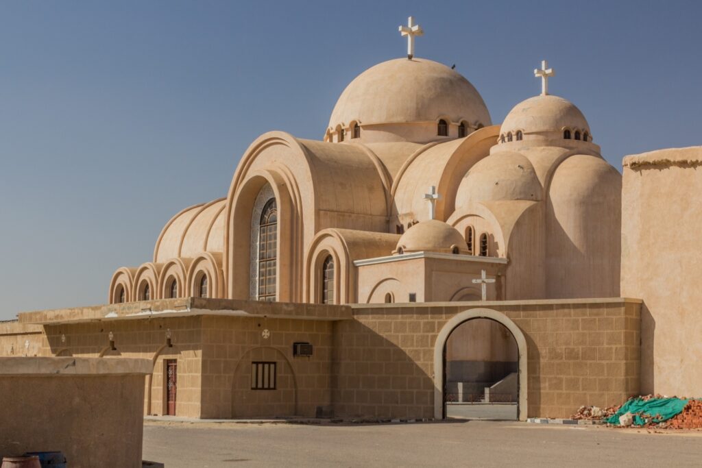 The Monastery of Saint Pishoy with its fortified walls and church buildings in Wadi El Natrun, Wadi El Natrun