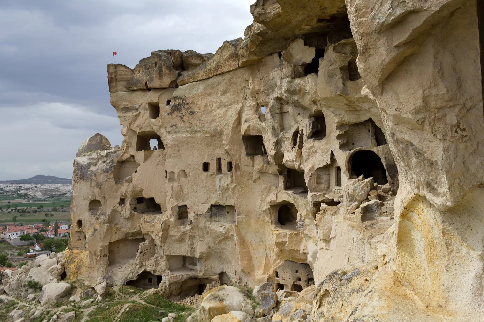 Ancient Byzantine Church of St. John the Baptist carved into volcanic rock in Çavuşin, Cappadocia