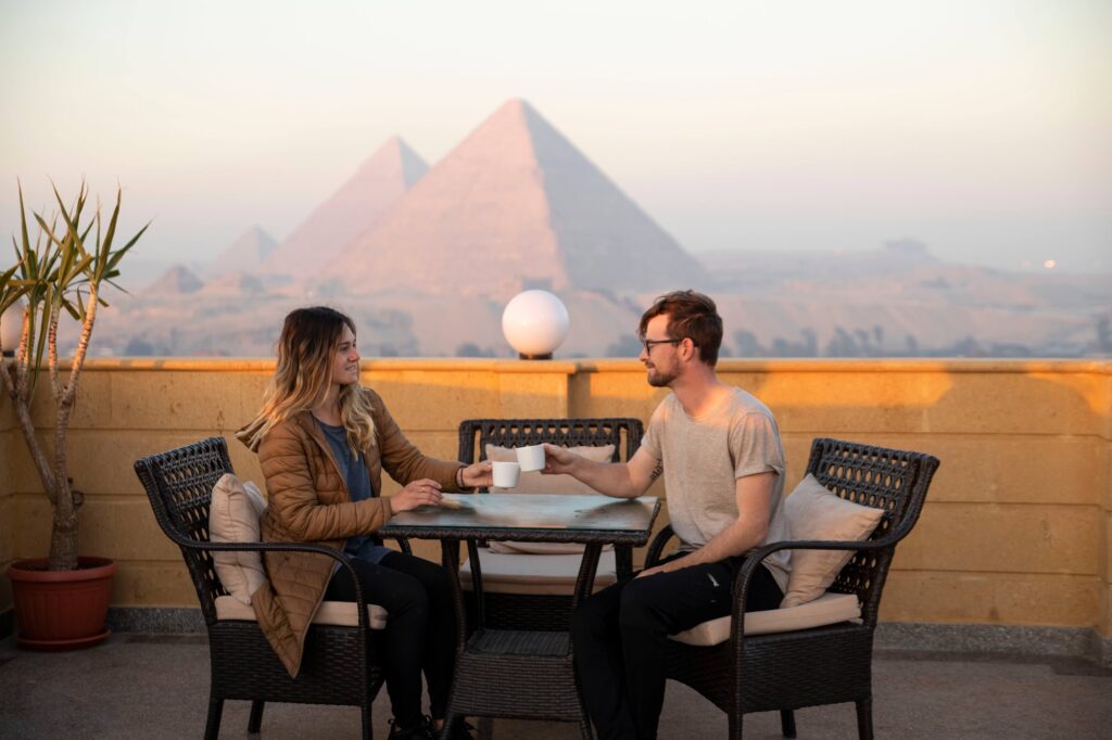 Having a break with a view of the Giza Pyramids