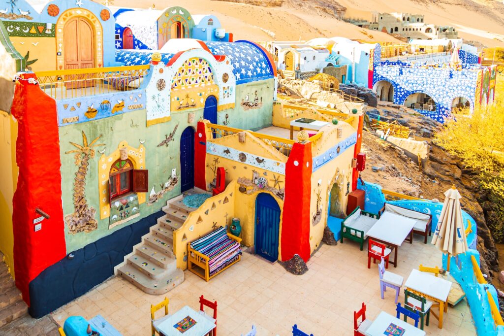 Colorful bright houses of the famous Nubian village. Aswan