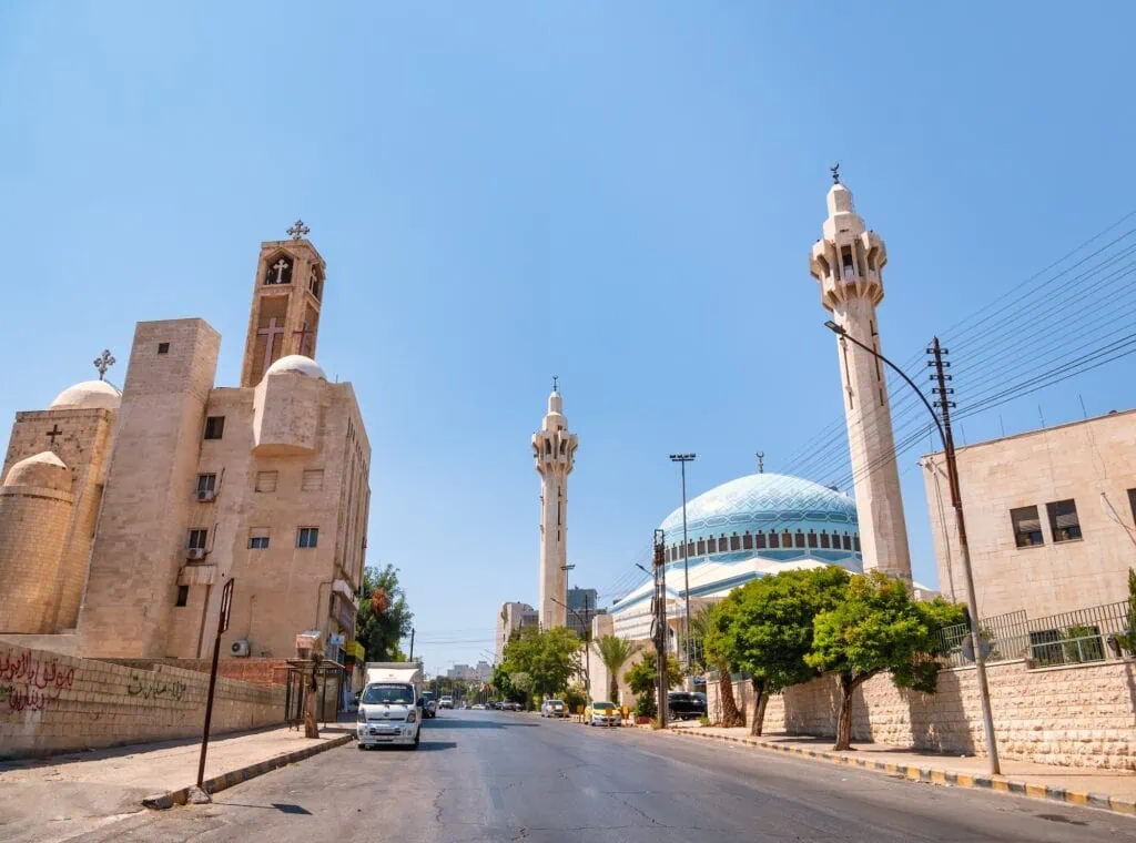 Coptic Orthodox Patriarchate Church exterior with facade, entrance, and adjacent structures in Abdali district Amman