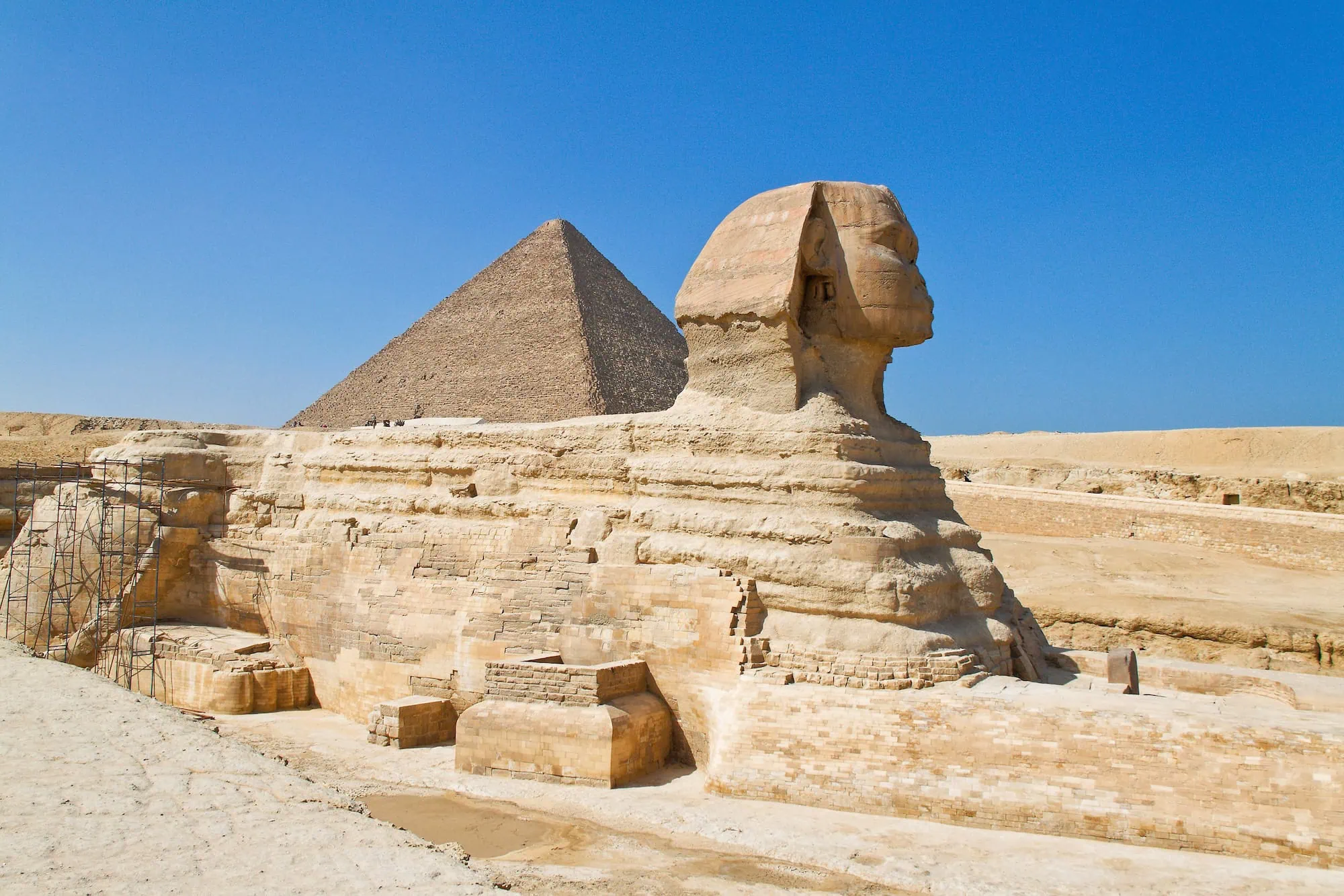 Great Sphinx of Giza with Pyramid of Khafre in background