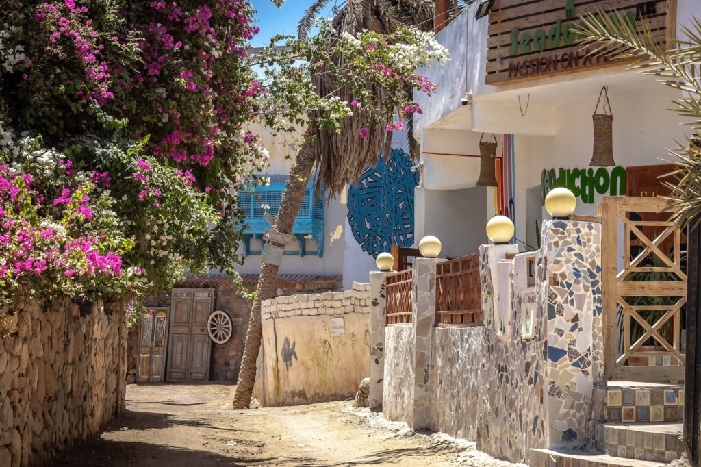 Dahab Assala area with narrow streets, shops, and cafés