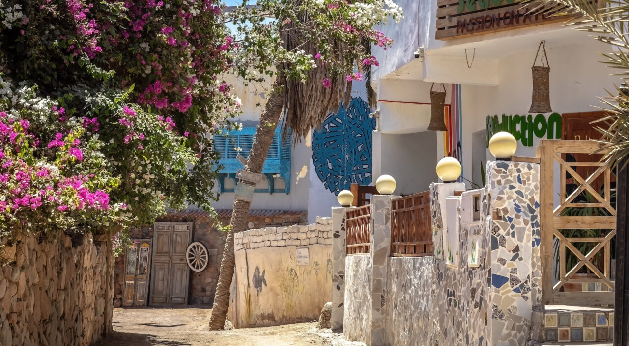 Dahab Assala area with narrow streets, shops, and cafés