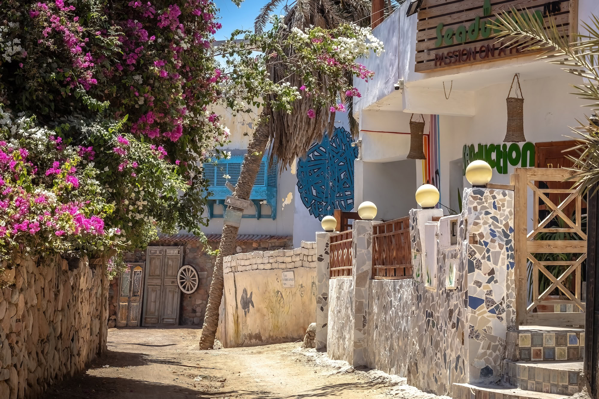 Dahab Assala area with narrow streets, shops, and cafés