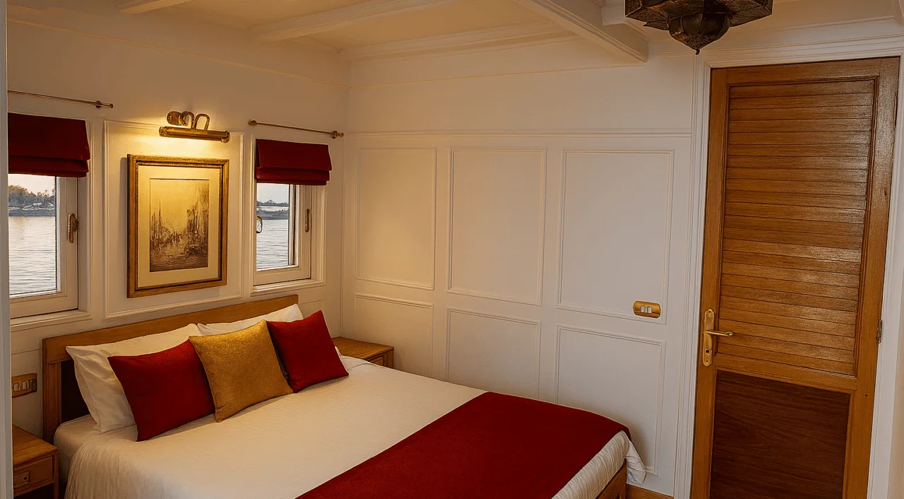 Cozy cabin interior on MS Donia Dahabiya