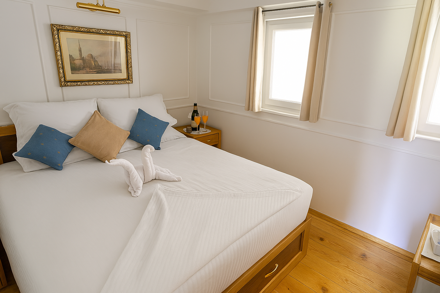 Cozy cabin interior on MS Donia Dahabiya