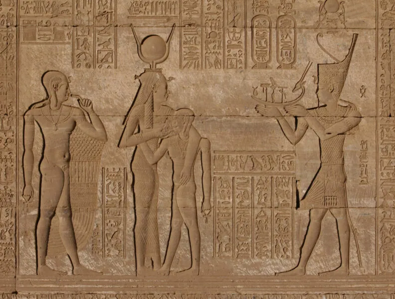 Egyptian carving from Ptolemaic period on the Roman Birth House in Dendara Egypt 1