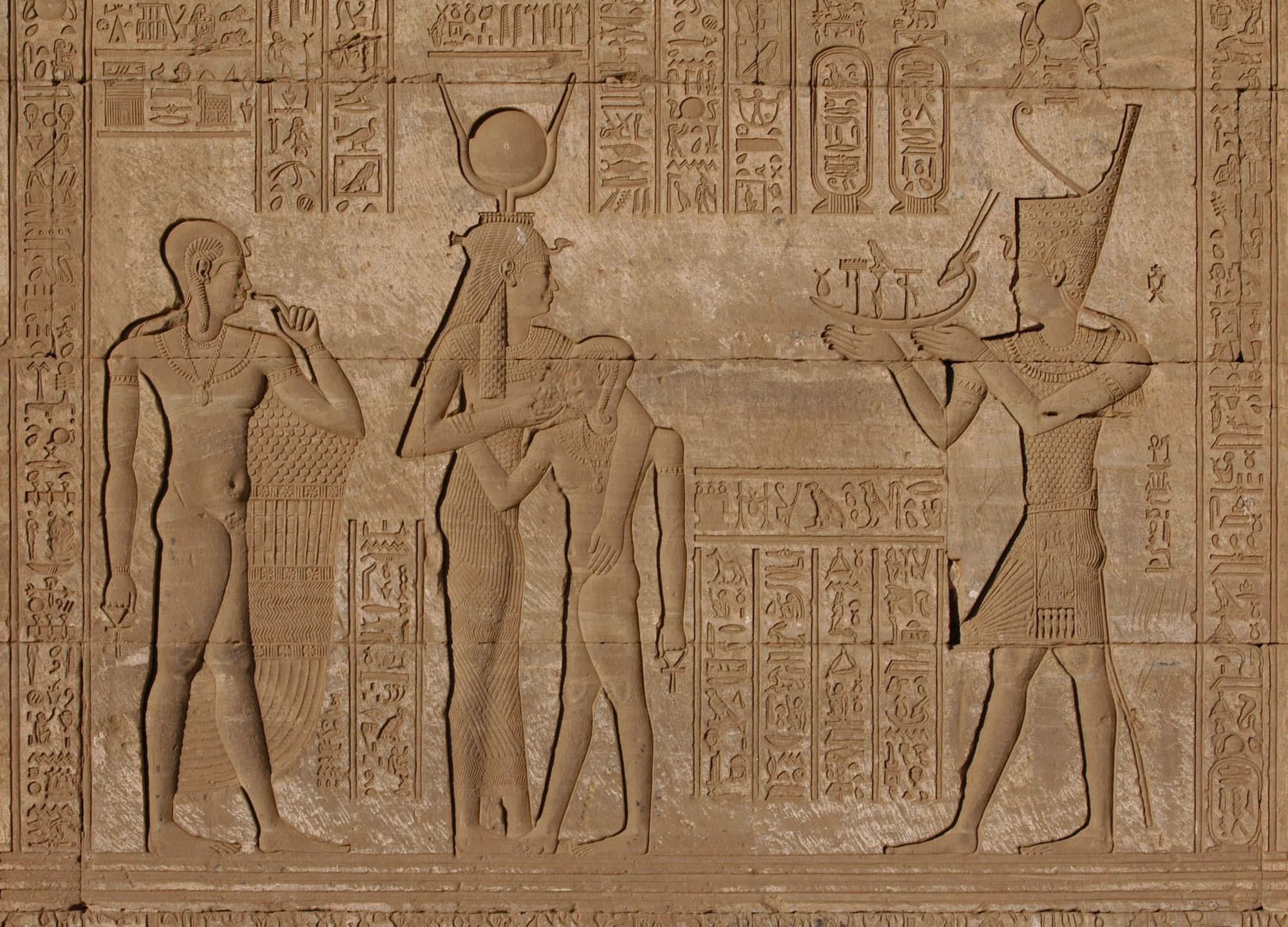 Egyptian carving from Ptolemaic period on the Roman Birth House in Dendara Egypt 1