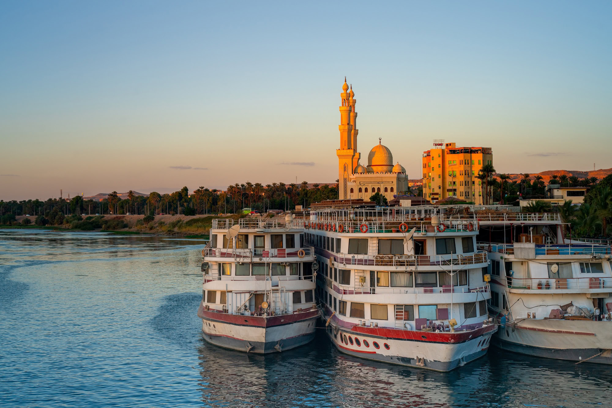 El Tabia Mosque a masjid located amidst a park on a hill in the center of Aswan viewed from Nile Cruise pier Egypt